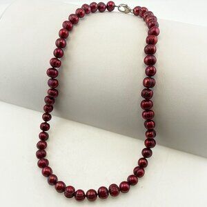 Honora Pearl Necklace Red Cherry Ringed 18" Sterling Silver QVC Hand-Knotted
